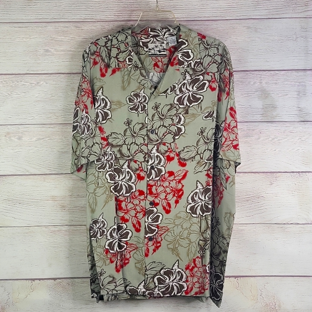 Pineapple Connection khaki button down hawaiian tropical shirt sz Large NWT